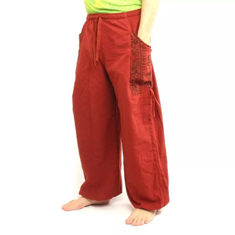 Pantalons hippie thaïlandais pour la ligature Application ethno du coton lourd