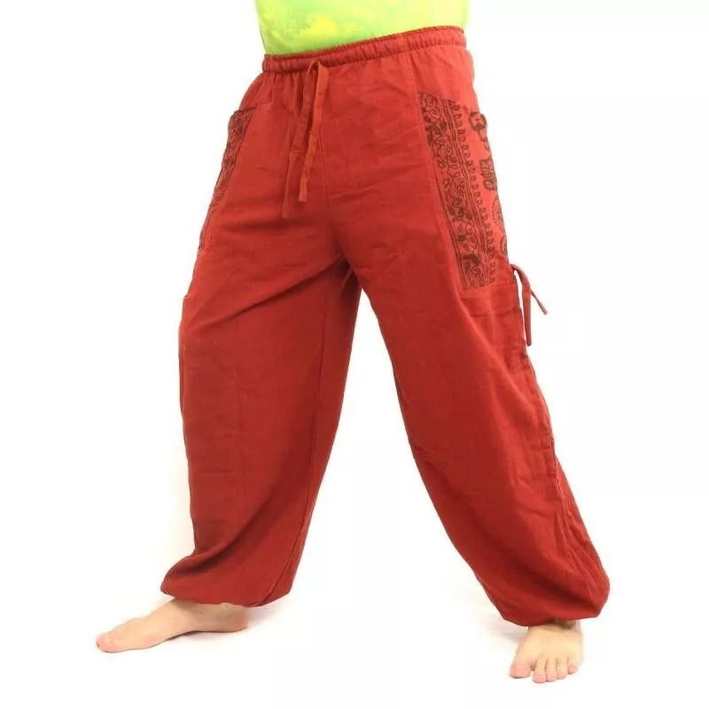 Pantalons hippie thaïlandais pour la ligature Application ethno du coton lourd