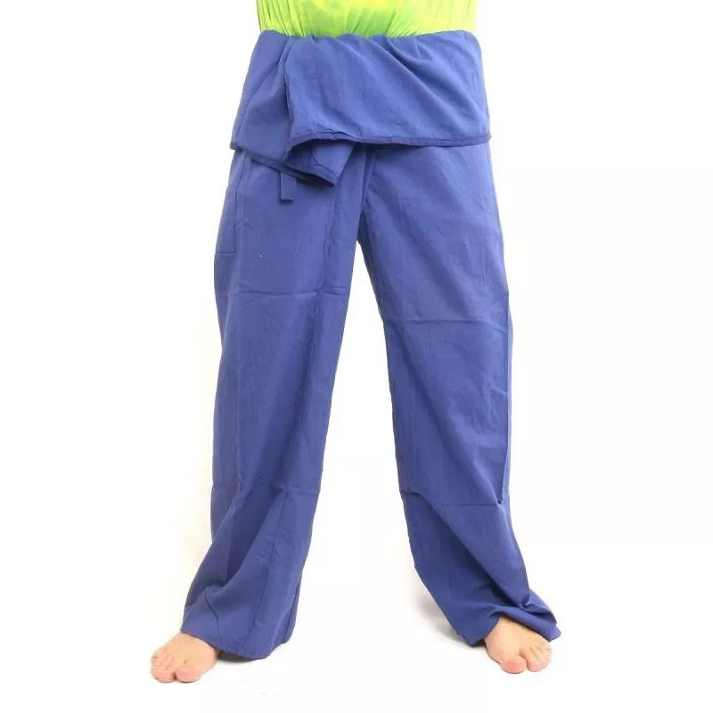 Pantalon de pêcheur thaïlandais extra long - coton bleu