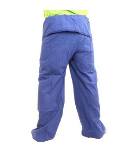Pantalones de pescador tailandeses extra largos - azul de algodón