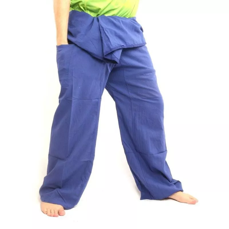 Pantalon de pêcheur thaïlandais extra long - coton bleu