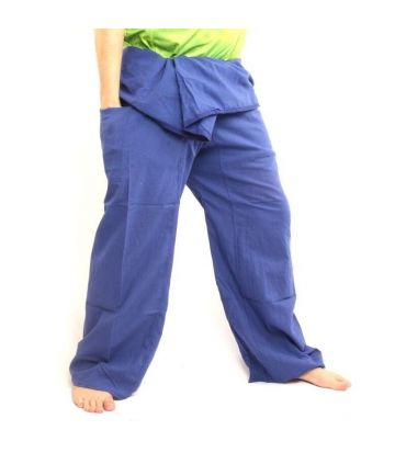 Pantalon de pêcheur thaïlandais extra long - coton bleu