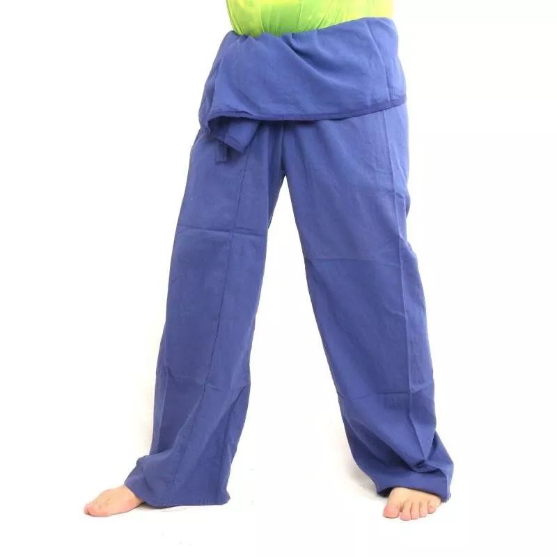Pantalon de pêcheur thaïlandais extra long - coton bleu