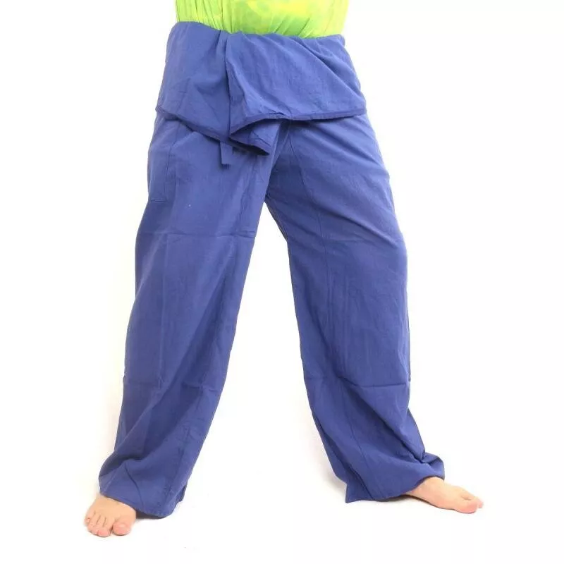 Pantalon de pêcheur thaïlandais extra long - coton bleu