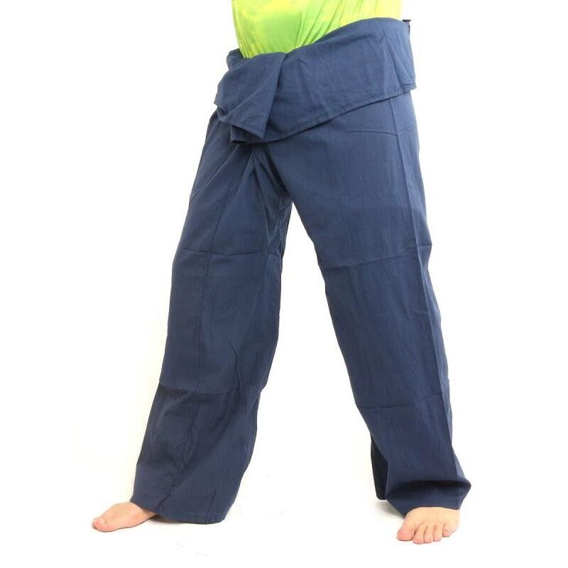 Pantalon de pêcheur thaïlandais extra long - bleu de coton