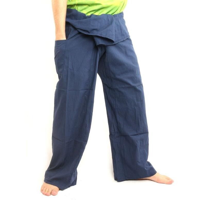 Pantalon de pêcheur thaïlandais extra long - bleu de coton