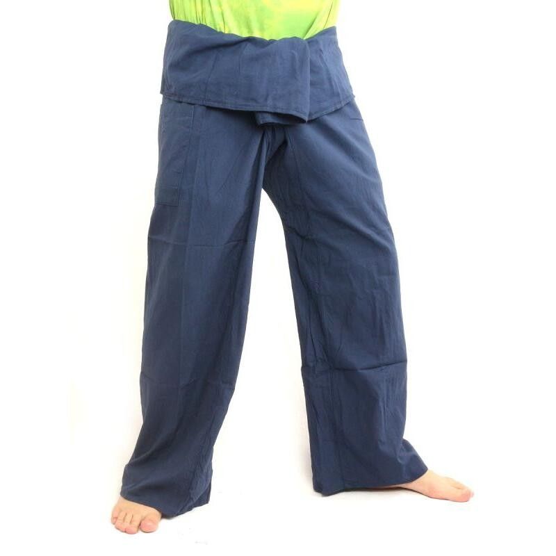 Pantalones de pescador tailandeses extra largos - algodón aciano azul