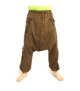 Harem pants with floral design and spiritual symbols - light brown