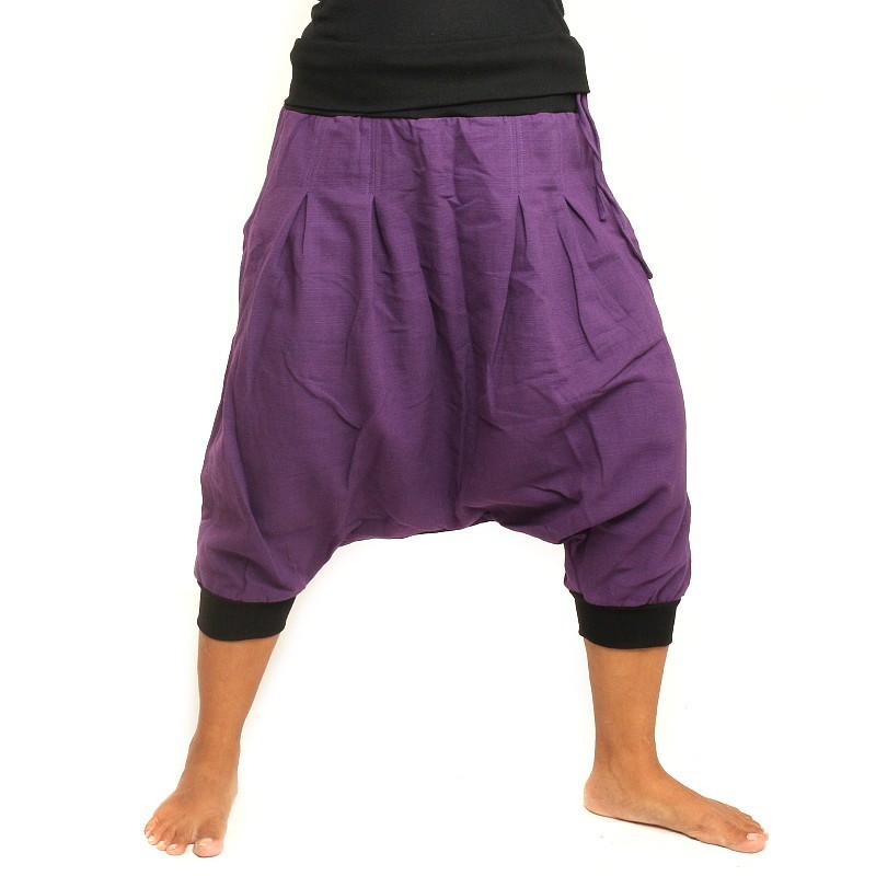 3/4 Baggy Pants - purple / black with 2 back pockets