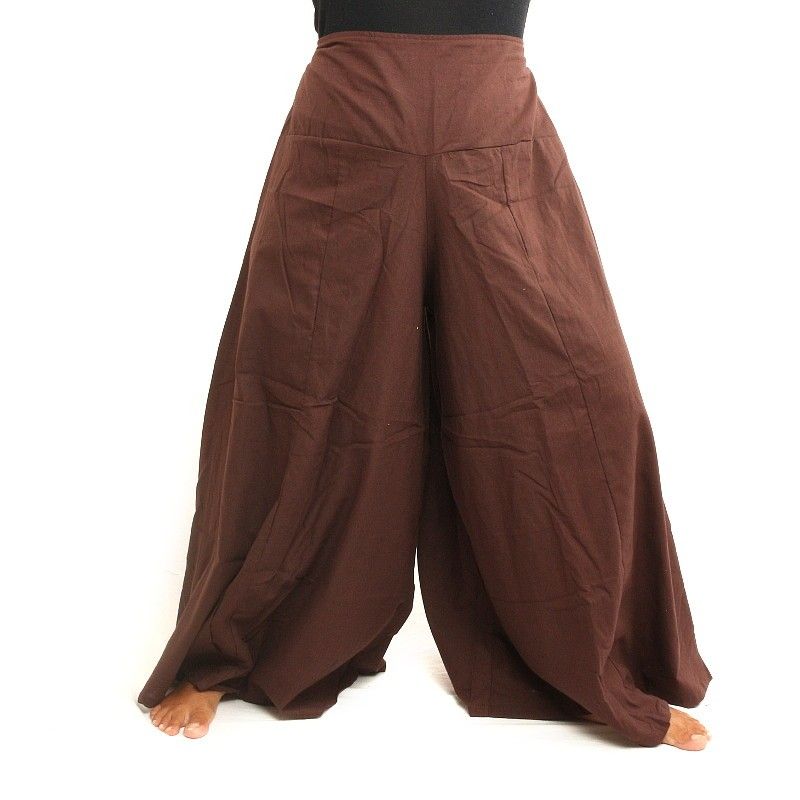Pantalones de samurai de algodón marrón oscuro