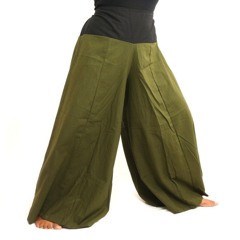 Pantalones de samurai de algodón verde oliva oscuro
