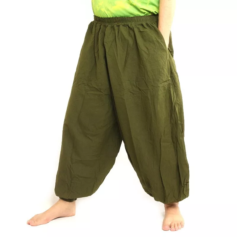 pantalon de harem coton vert olive