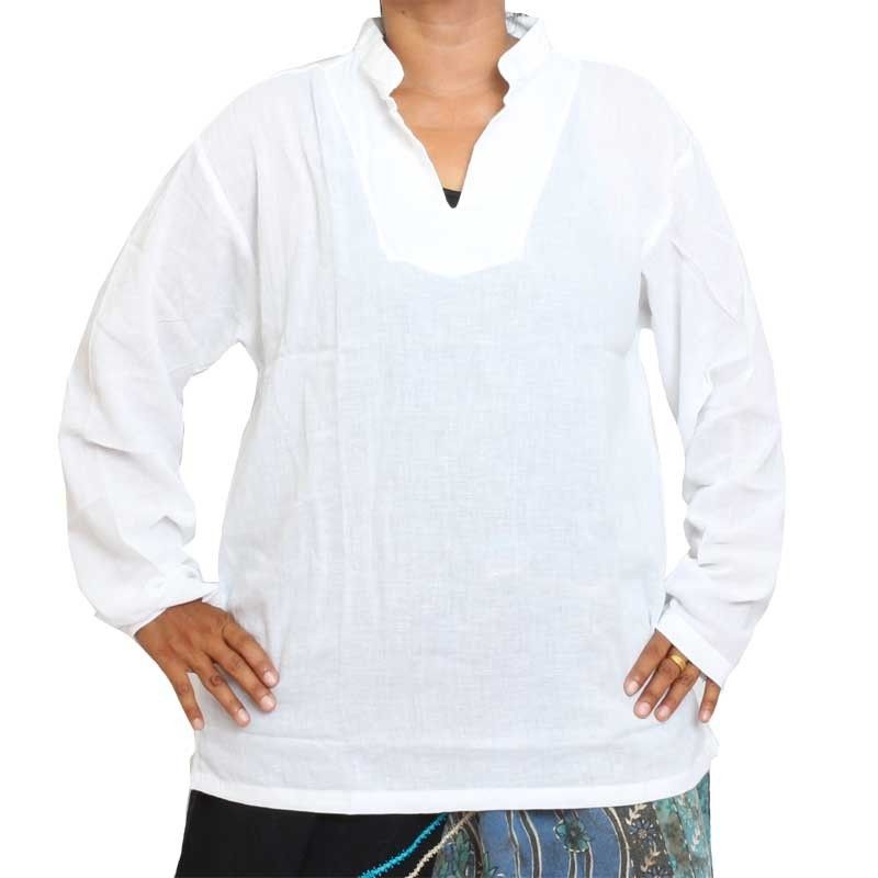 Thai Hemd aus Baumwolle weiß Größe M