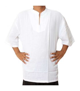 Razia Fashion - light Thai cotton shirt white short-sleeved size XXXL