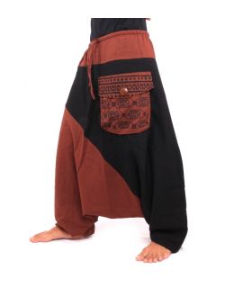 Pantalon Aladdin bicolore coton marron rouge