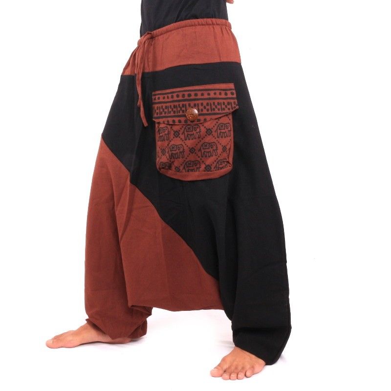 Pantalon Aladdin bicolore coton marron rouge