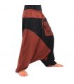 pantalon de harem bicolore rouge-brun coton