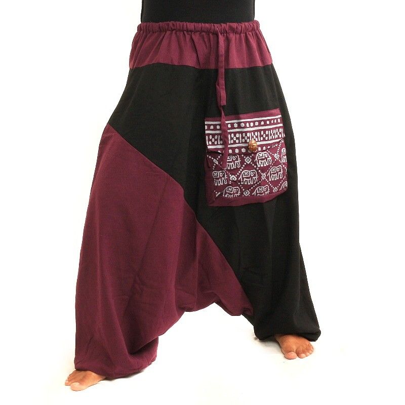 Aladdin pants bicolor black magenta cotton