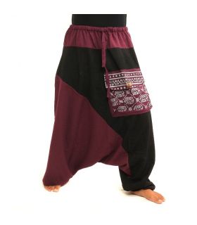 Pantalon Aladdin bicolore coton magenta noir