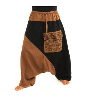 harem pants two-tone khaki black cotton