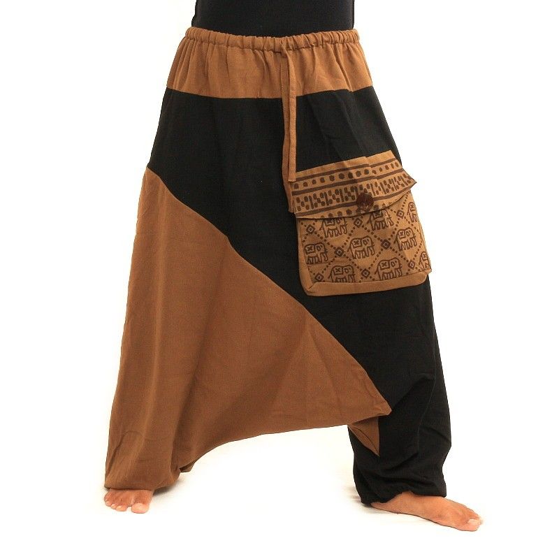 Pantalon Aladdin bicolore en coton noir kaki
