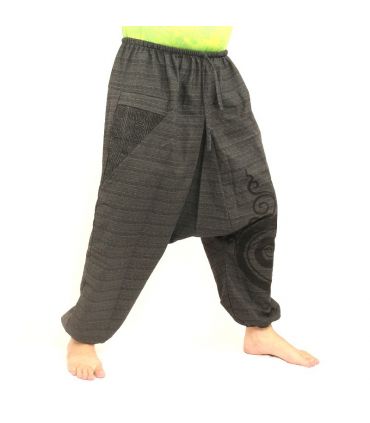 Sarouel en coton noir imprimé