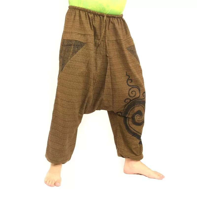 Harem pants printed brown cotton