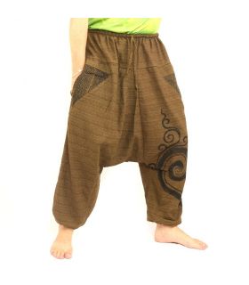 Pantalones de harén estampados de algodón marrón