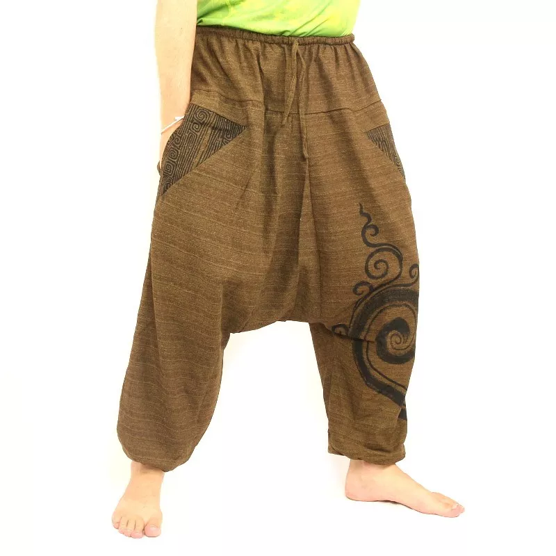 Sarouel en coton brun imprimé