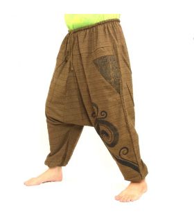 Pantalones de harén estampados de algodón marrón