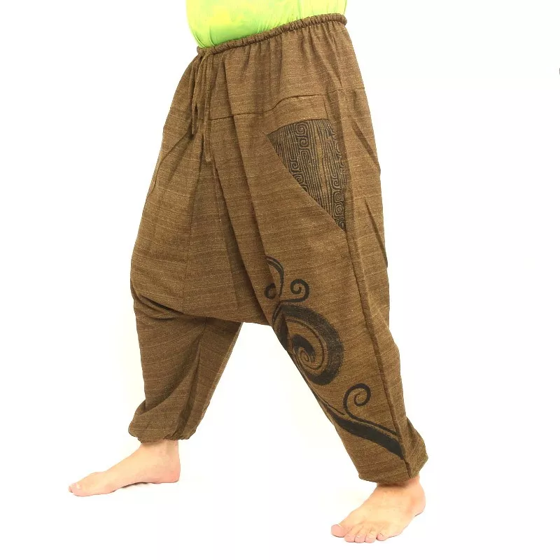 Harem pants printed brown cotton