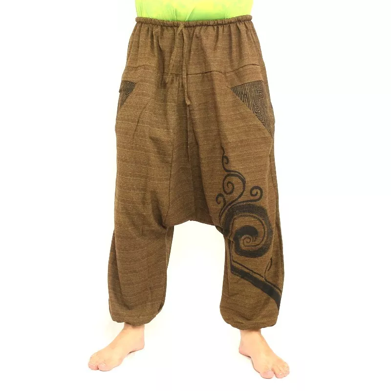 Harem pants printed brown cotton