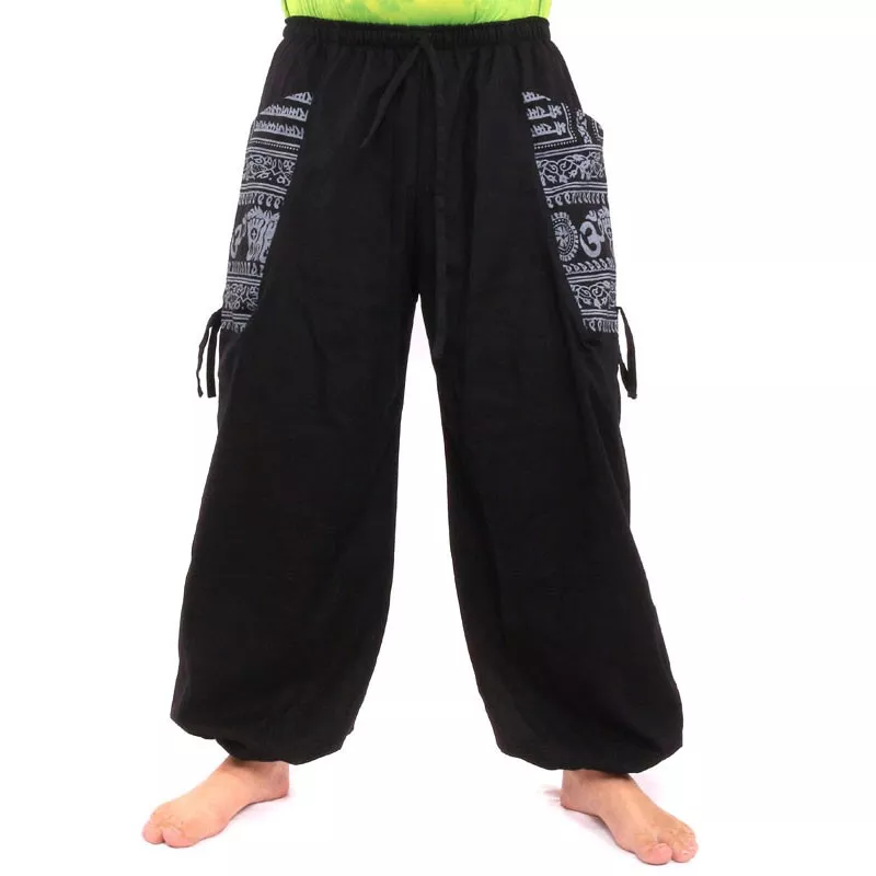 Pantalons hippie thaïlandais pour la ligature Application ethno du coton lourd