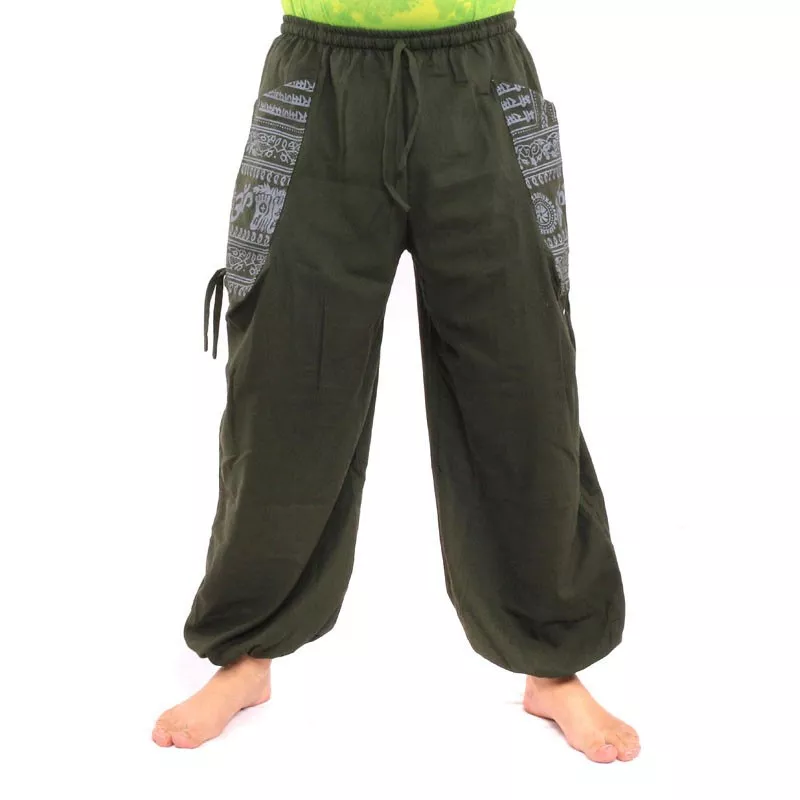 Thai Hippie Hose zum Zubinden Ethno Applikation aus schwerer Baumwolle