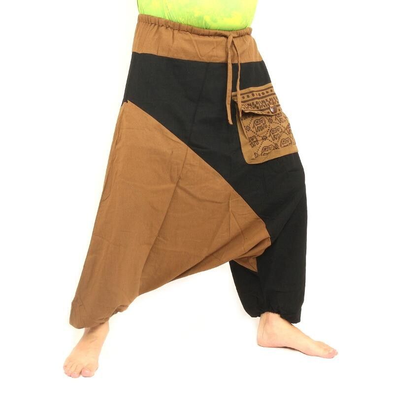 Pantalones Aladdin de dos tonos de algodón negro caqui