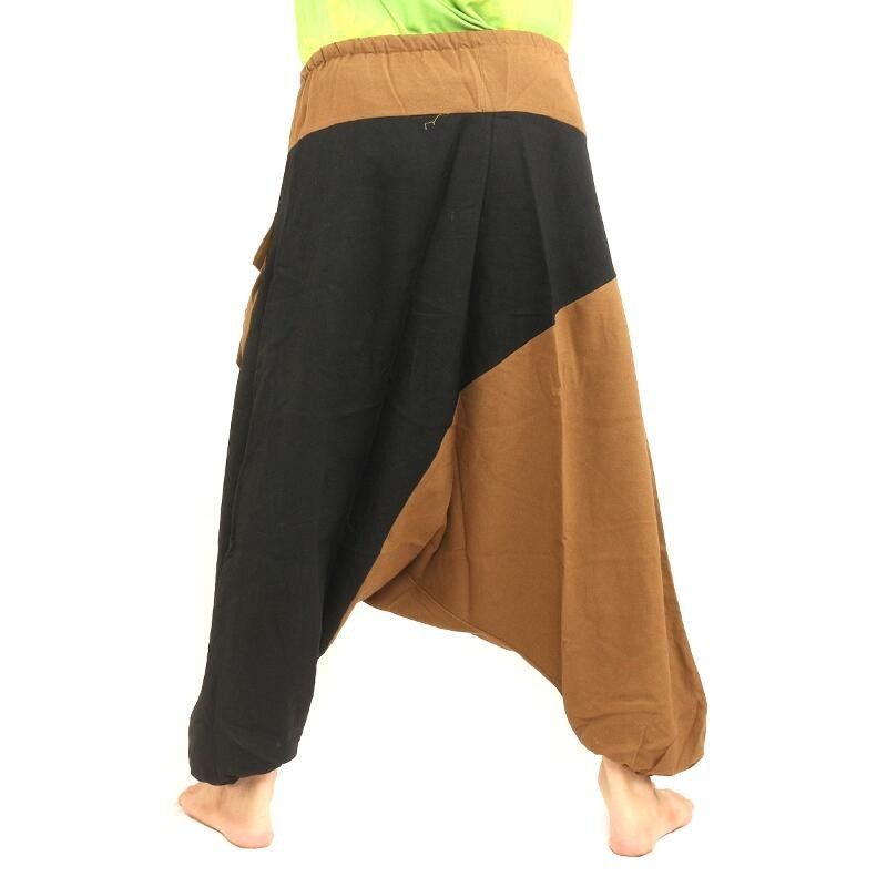 Aladdin pants two-tone khaki black cotton
