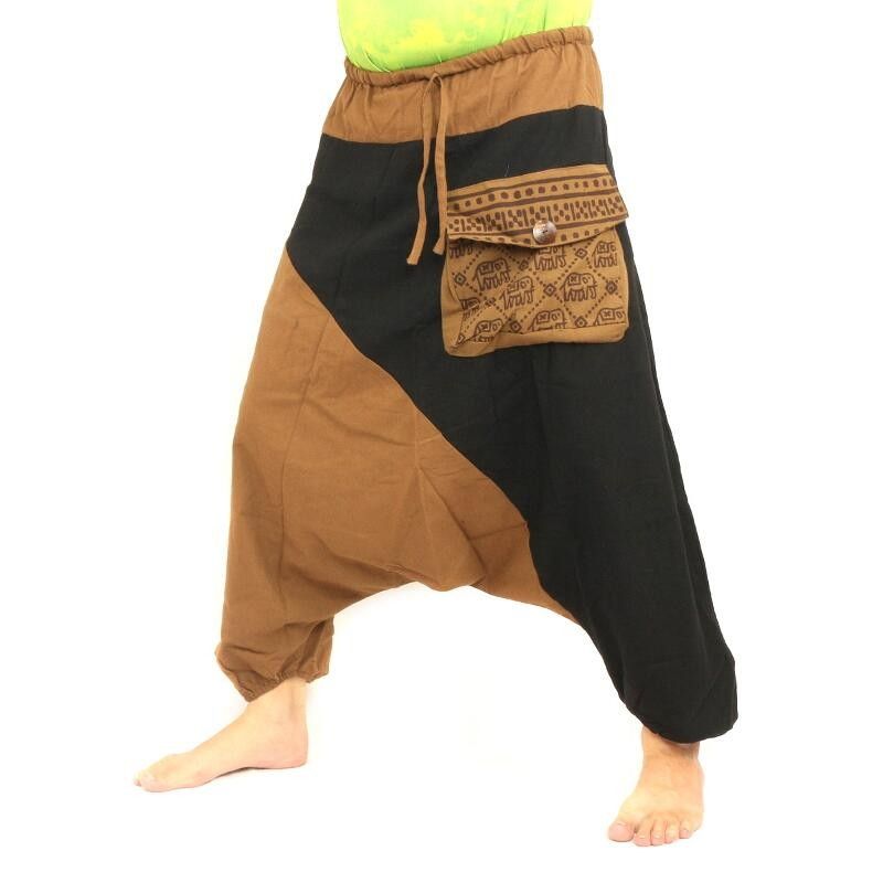 Pantalones Aladdin de dos tonos de algodón negro caqui