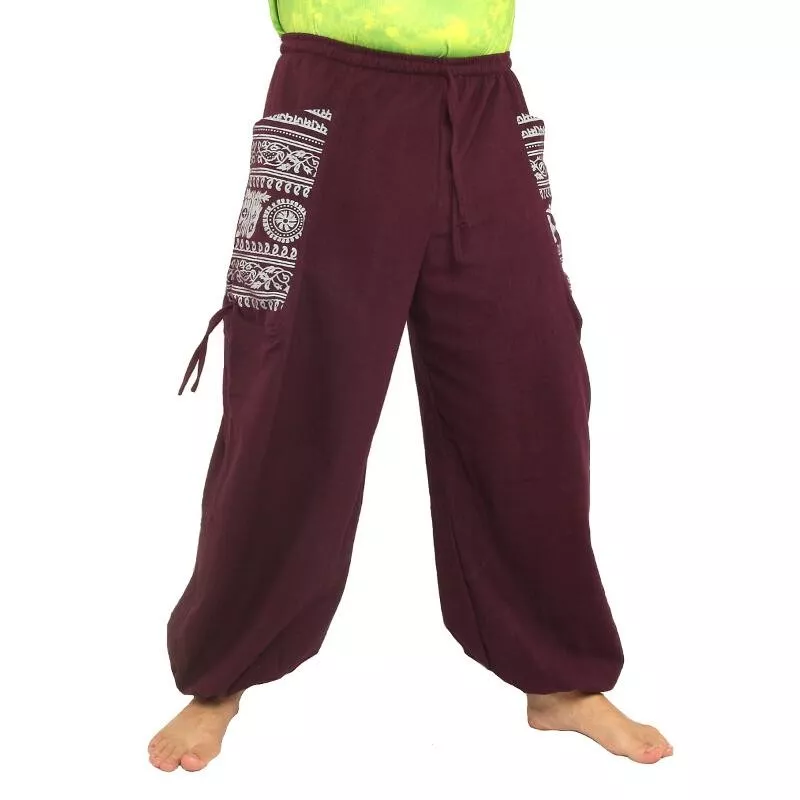 Thai Hippie Hose zum Zubinden Ethno Applikation aus schwerer Baumwolle