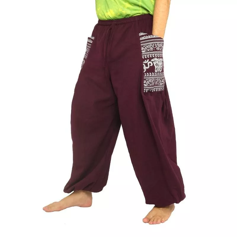 Thai Hippie Hose zum Zubinden Ethno Applikation aus schwerer Baumwolle