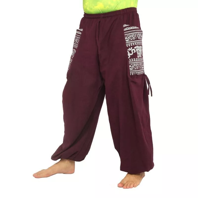 Thai Hippie Hose zum Zubinden Ethno Applikation aus schwerer Baumwolle