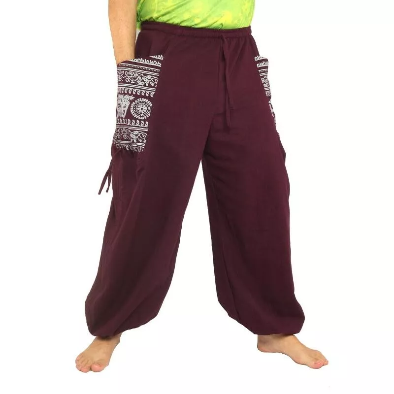 Thai Hippie Hose zum Zubinden Ethno Applikation aus schwerer Baumwolle