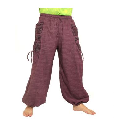 Harem pants ethno print with large side pockets purple