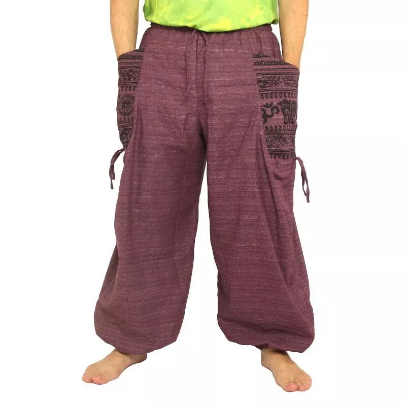 Harem pants ethno print with large side pockets purple