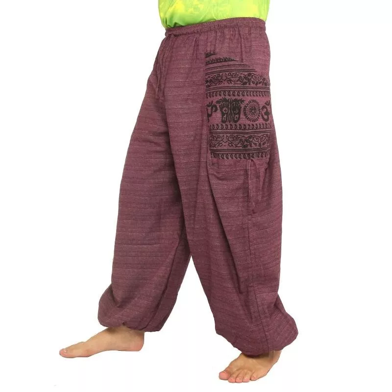 Harem pants ethno print with large side pockets purple