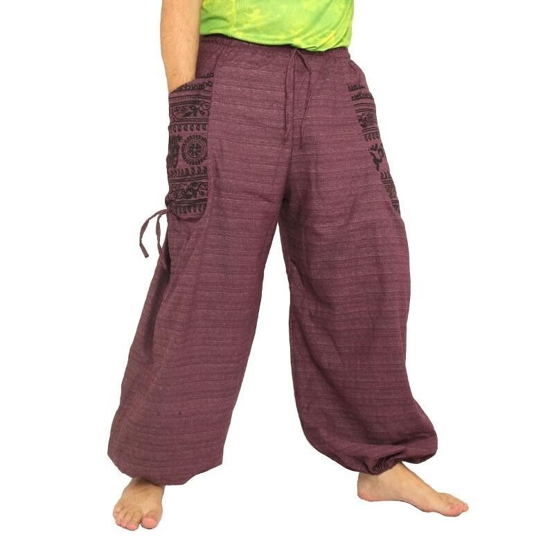 Harem pants ethno print with large side pockets violet