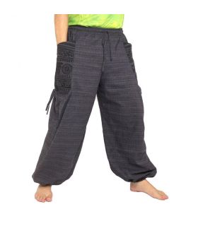 Pantalones Harem con estampado étnico y grandes bolsillos laterales antracita.