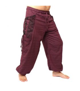 Pantalones hippie tailandeses para atar Aplicación etnográfica de algodón pesado