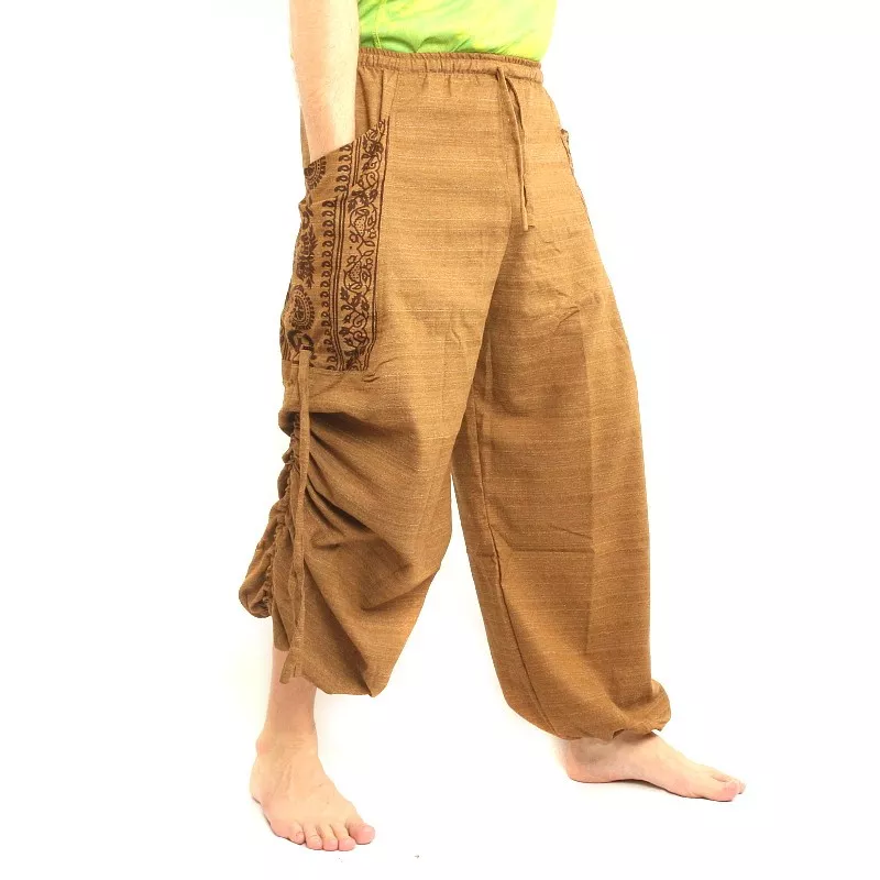 Pantalons hippie thaïlandais pour la ligature Application ethno du coton lourd