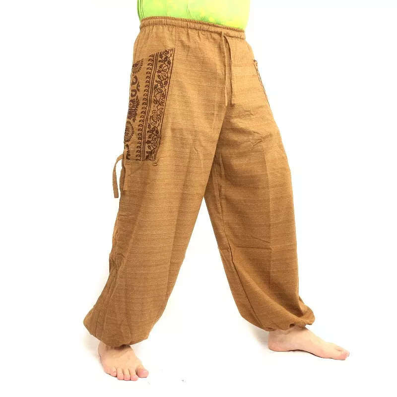 Pantalons hippie thaïlandais pour la ligature Application ethno du coton lourd