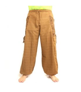 Pantalones hippie tailandeses para atar Aplicación etnográfica de algodón pesado